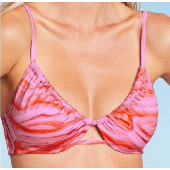 Women's Shade and Shore Upside Down Triangle Bikini Top Pink Tie Dye 34B - Picture 3 of 7
